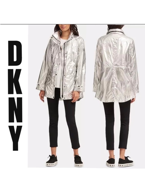Dkny Jackets & Blazers - DKNY Silver Metallic Hooded Anorak Lightweight Windbreaker Rain Jacket XS